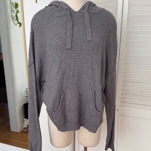 Classic Gray Waffle-Knit Crewneck Hoodie Sweater